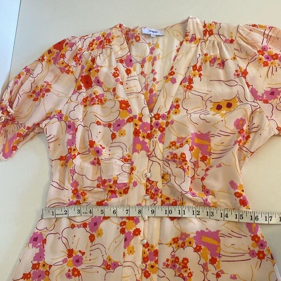 SUNCOO Paris Cream Orange & Pink Floral Clay Midi Dress size T3/ L - Picture 13 of 16